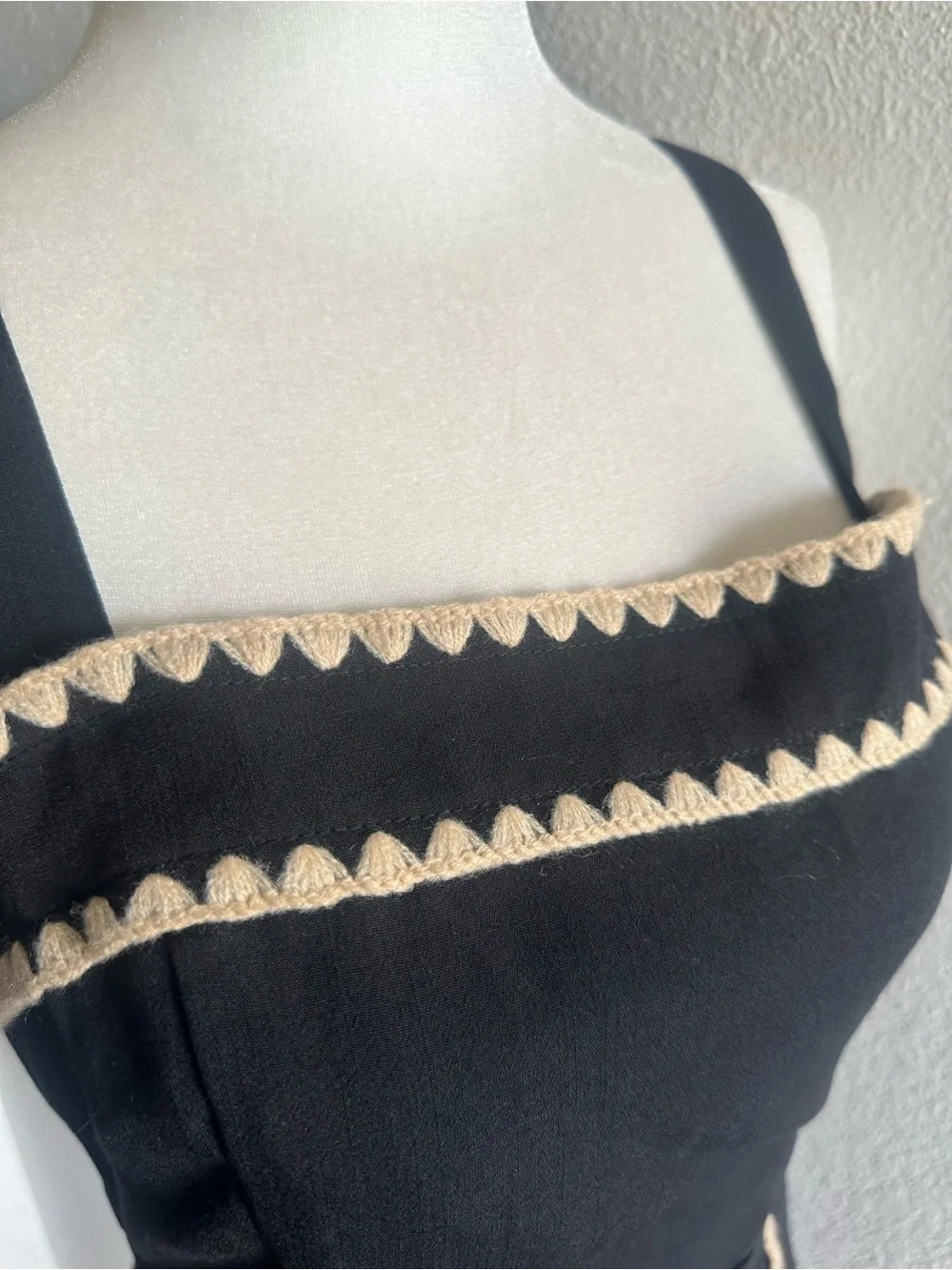 Black Romper with Cream Scallop Trim - Picture 3 of 8